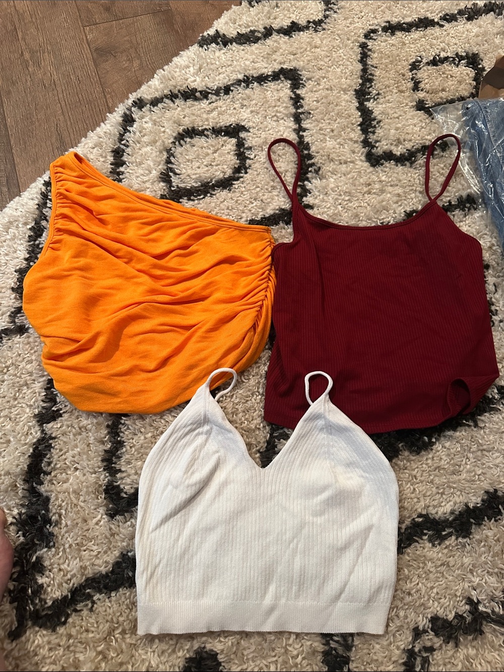 2 SHEIN Orange,  white and AE cropped tank Trio